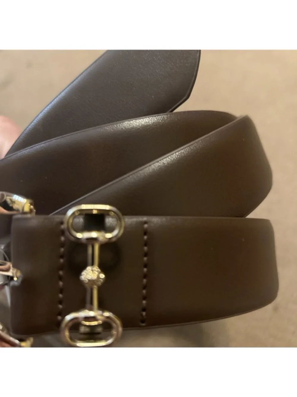 Anne Klein women's Leather Belt 2X Plus Size Belt Brown Gold Dainty Buckle New